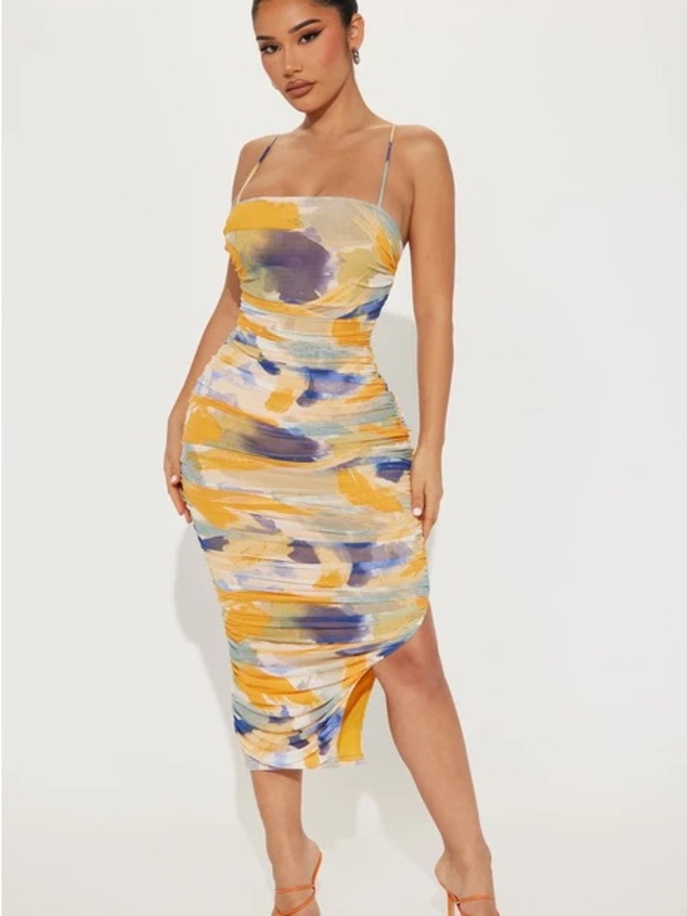 Fashion Nova Painted In Mesh Midi Dress